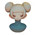 Cute Cartoon Figurine With Blonde Bun Hairstyle And Blue Collar Design