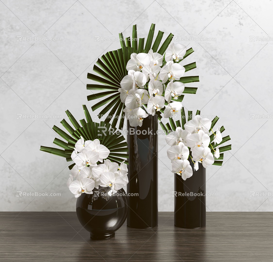 Lobby Vase Ornaments Combination Front Desk Floriculture Phalaenopsis Modern 3d model