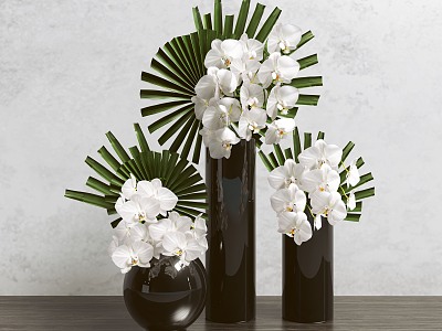 Lobby Vase Ornaments Combination Front Desk Floriculture Phalaenopsis Modern 3d model