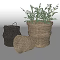 Wicker Storage Baskets with Plants for Home Organizing and Decor 3d model