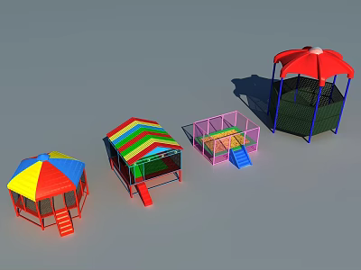 Colorful Garden Playground Structures With Various Shaped Canopies Slides And Enclosures 3d model