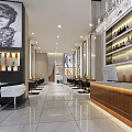 Modern Beauty Hair Salon Interior With Marble Floor Display Shelves Styling Chairs And Wall