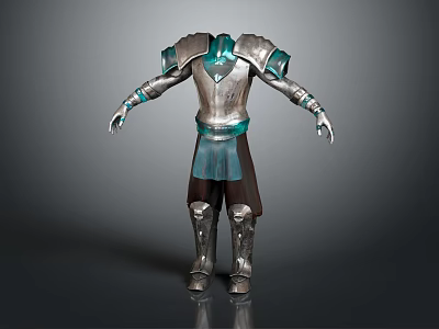 Silver Armor With Turquoise Accents Shoulder Plates Leg Guards Boots And Dark Pants 3d model