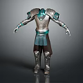 Silver Armor With Turquoise Accents Shoulder Plates Leg Guards Boots And Dark Pants