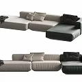 Modern Sectional Sofa with Light Gray Dark Green Modules Decorative Pillows and Throw Blanket Design 3d model