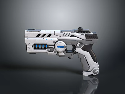 Futuristic Sci Fi Weapon Pistol With Silver Black Body And Blue Glowing Details 3d model