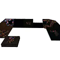 Black Sectional Sofa Set With Floral Printed Cushions And Modular Design 3d model