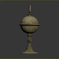 Vintage Brass Decorative Ornament Set With Ring Top Spherical Body And Base