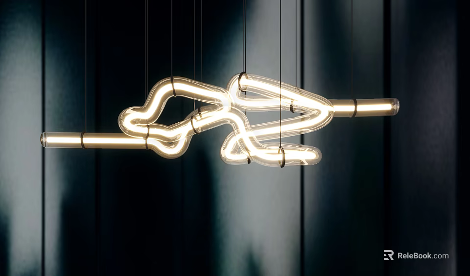 Modern Crystal Chandelier With Curved Illuminated Lines And Hanging Design For Interior Decor 3d model 