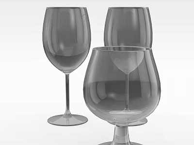 Tech Exhibition Hall Showcasing Transparent Glass Cups With Different Shapes On White Background 3d model
