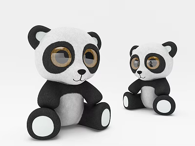Two Adorable Black and White Panda Plush Toys with Big Eyes Sitting 3d model