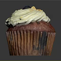 Delicious Red Cupcake With White Creamy Frosting Blueberry Topping And Textured Paper Liner