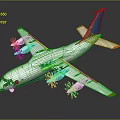 Passenger Plane with White Body Blue Tail Four Propeller Engines Red Wingtips