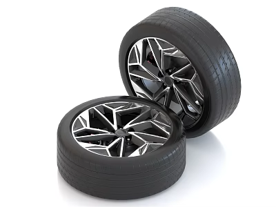 Stylish Car Tires With Black Geometric Patterned Rims And Modern Design 3d model