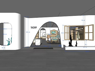 YAZAN Specialty Store Interior With Arched Entrance Display Shelves And Windows 3d model