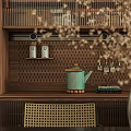 Elegant Modern Dining Room With Wooden Table Wicker Chairs Dried Branch Vase And Fruit Bowl