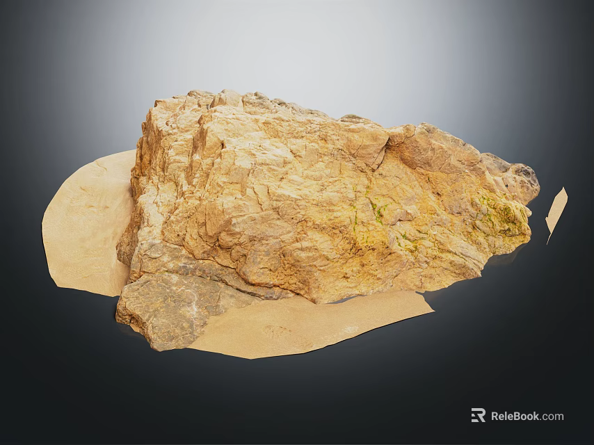 Garden Landscape Decorative Rock With Natural Texture And Yellow Green Moss On Stone Base 3d model 