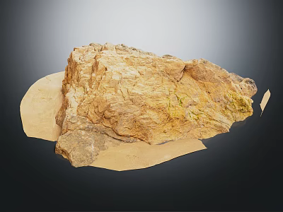 Garden Landscape Decorative Rock With Natural Texture And Yellow Green Moss On Stone Base 3d model