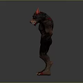 Fierce Werewolf Monster Character With Red Ears Glowing Yellow Eyes Muscular Body And Sharp Claws