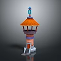 Scenic Tower With Orange Roof Multi Level Structure Stone Steps And Blue Top Decoration