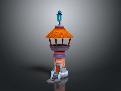 Scenic Tower With Orange Roof Multi Level Structure Stone Steps And Blue Top Decoration 3d model