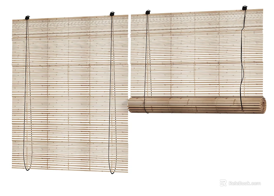 Natural Bamboo Window Blinds With Roll Up Design For Home Decor 3d model