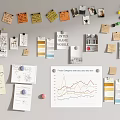 Creative Workspace Wall Featuring Notes Charts Sketches Color Swatches And Push Pins