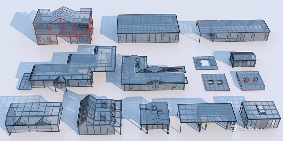 Various Architectural Sunroom Design Models With Different Shapes Structures And Layouts 3d model 