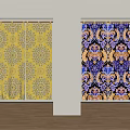 Vibrant Yellow and Blue Purple Curtains With Intricate Decorative Patterns For Home Interior