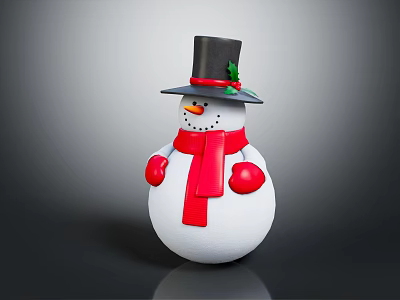 Christmas Snowman Figurine Decoration on Home Furniture with Red Accents 3d model