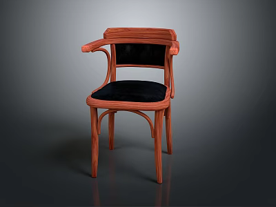 Elegant Classic Wooden Chair With Curved Armrests And Black Cushion Design 3d model