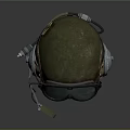 Vintage Green Pilot Helmet With Leather Ear Cups And Aviator Goggles