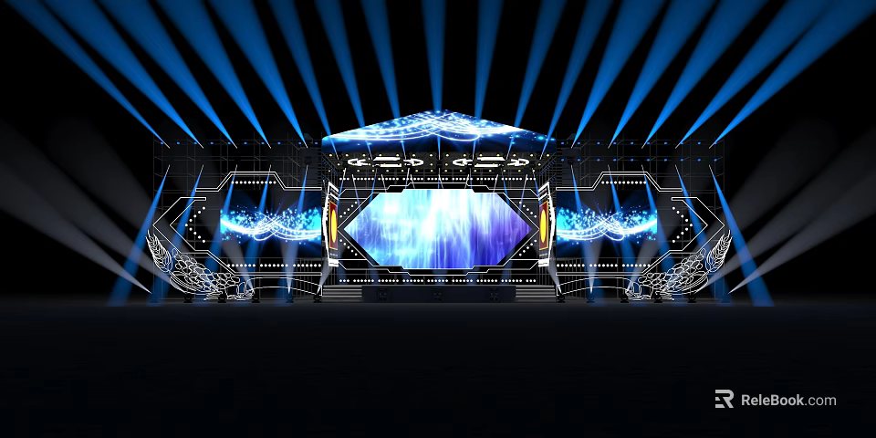 Modern Stage Design With Blue Lights LED Screen And Lighting Effects 3d model 