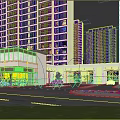 Vibrant Commercial Street With Tall Modern Buildings Pedestrians And Glass Facade Shops