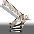 Elegant Classic Staircase With Golden Carved Railings Black Handrails And Dark Steps