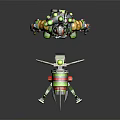 Green Red Armored Warrior With Yellow Skin And Green Legged Red Core Mechanical Spider Creature