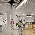 Modern Mall Shop Interior With Curved Ceiling Design Shoppers Walking Bright Open Space