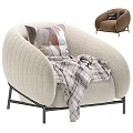 Comfortable Single Sofa with Beige and Brown Design Plaid Blanket and Pillows for Living Room