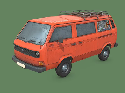 Vintage Orange Van Design With Roof Rack And Retro Window Decals 3d model