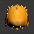 Cute Yellow Puffer Fish With Big Eyes Spikes And Orange Tail