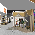 Modern Restaurant Interior With Open Layout Wooden Tables Yellow Chairs And Central Pillar