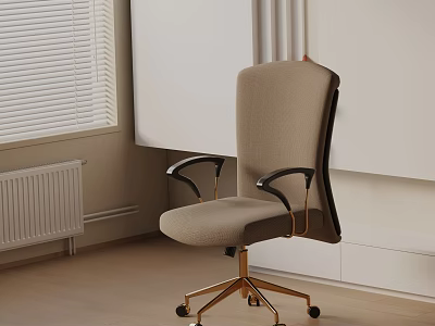 Beige Massage Chair Featuring Black Armrests Golden Base and Wheels in Modern Room Interior 3d model