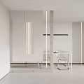 Minimalist Modern Interior With White Marble Room Divider And Dining Table Chairs 3d model