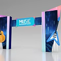 Music Festival Event Entrance With Colorful Geometric Shapes And Guitar Decorations