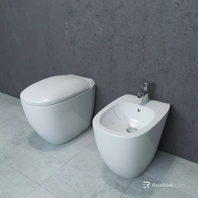 Sleek Modern White Toilet In Bathroom With Gray Walls And Light Colored Floor 3d model 