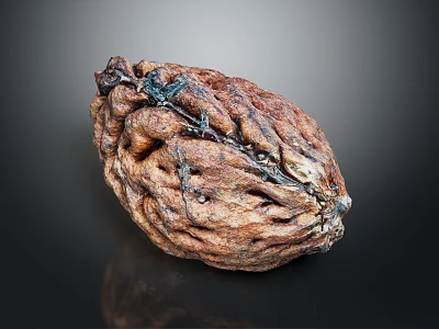 Natural Walnut with rough brown shell and detailed texture on dark reflective background 3d model