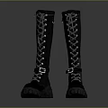 Stylish Black Long Boots With Lace Up Design And Thick Rubber Sole