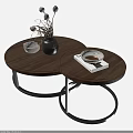 Round Coffee Table With Wooden Top Metal Frame Nested Design And Decorative Items 3d model