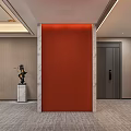 Elevator Hallway Design With Red Textured Wall Marble Frame And Gray Carpet 3d model