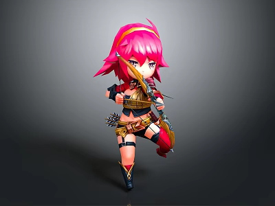 3D Anime Style Game Character With Pink Hair Combat Outfit And Thigh Straps 3d model